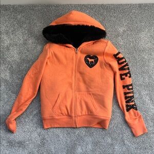 PINK Limited Edition Victoria's Secret Zip Up Hoodie with Black Fur Lining